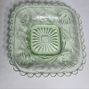 Vintage Crown Crystal Green Depression Glass Rose Dish Square